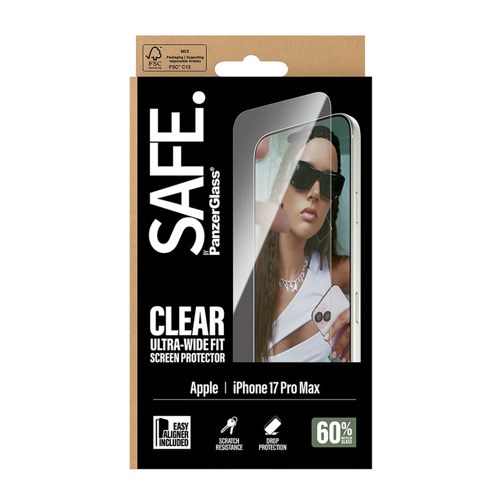 Ochranná fólia na displej PanzerGlass Safe. Ultra-Wide Fit EasyAligner pre Apple iPhone 17 Pro Max, Kalené sklo, Full Glue.