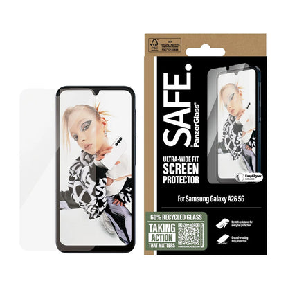 Ochranná fólia na displej PanzerGlass Safe. Ultra-Wide Fit EasyAligner pre Samsung Galaxy A26 A266, Kalené sklo, Full Glue