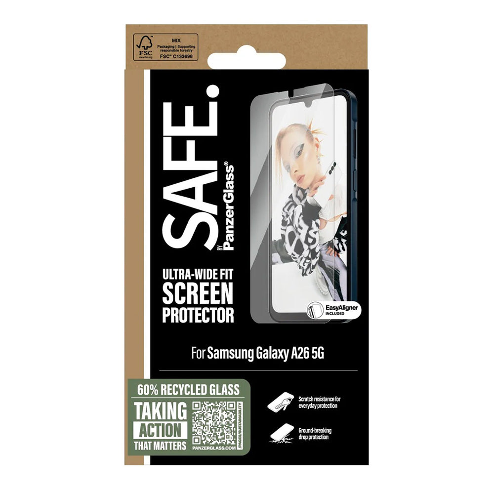 Ochranná fólia na displej PanzerGlass Safe. Ultra-Wide Fit EasyAligner pre Samsung Galaxy A26 A266, Kalené sklo, Full Glue