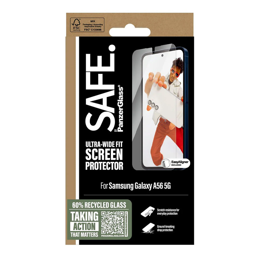 Ochranná fólia na displej PanzerGlass Safe. Ultra-Wide Fit EasyAligner pre Samsung Galaxy A56 A566, Kalené sklo, Full Glue