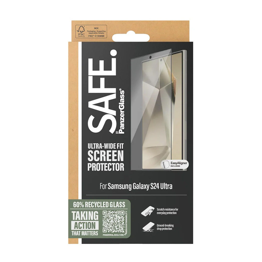 Ochranná fólia na displej PanzerGlass Safe. Ultra-Wide Fit EasyAligner pre Samsung Galaxy S24 Ultra S928, Kalené sklo, Full Glue, Čierna