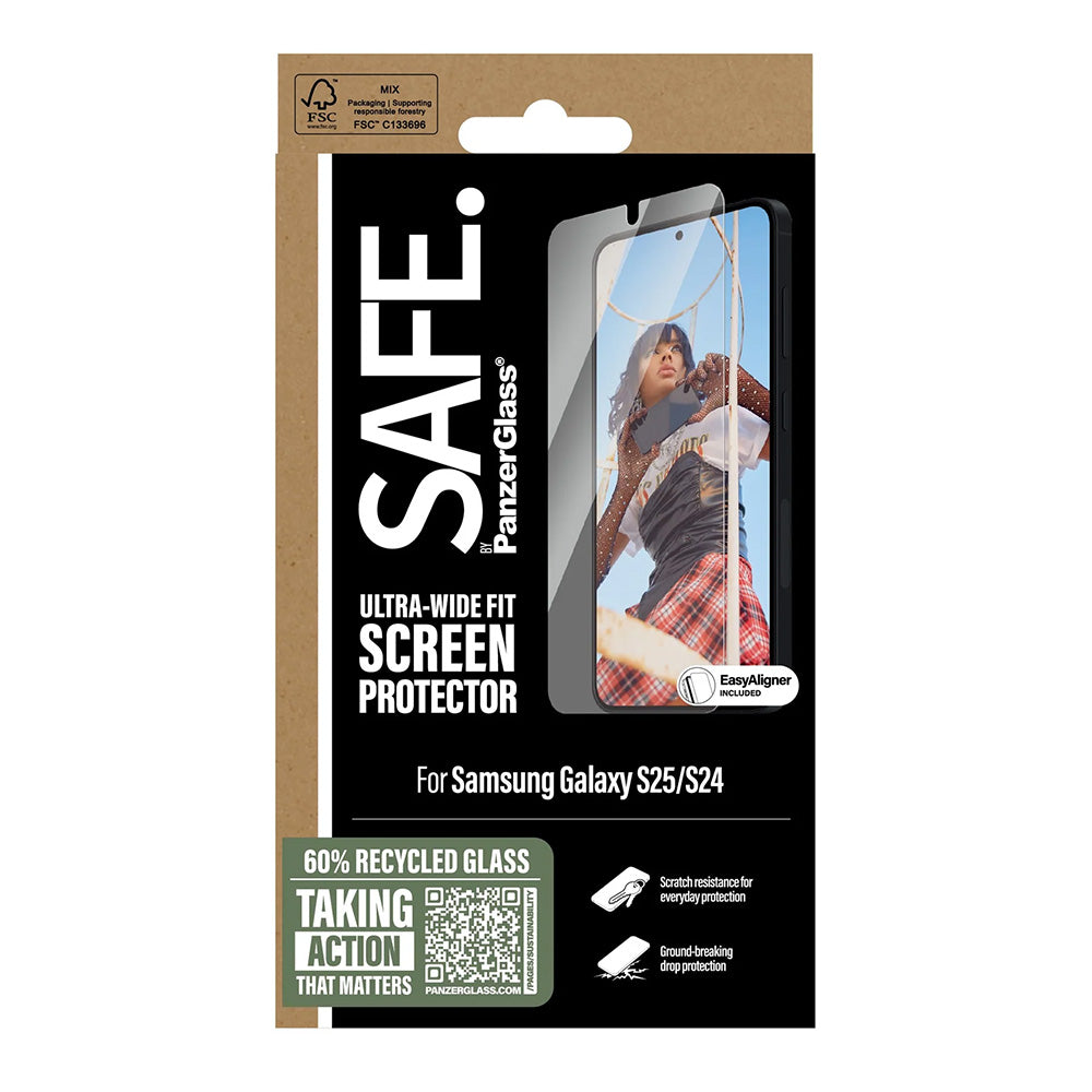 Ochranná fólia na displej PanzerGlass Safe. Ultra-Wide Fit EasyAligner pre Samsung Galaxy S25 S931 / S24 S921, Kalené sklo, Full Glue