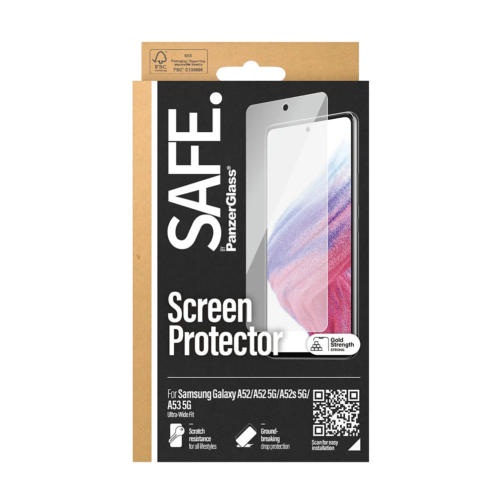 Ochranná fólia na displej PanzerGlass Safe. Ultra-Wide Fit pre Samsung Galaxy A53 5G A536 / A52s 5G A528 / A52 5G A526, Kalené sklo, Full Glue.