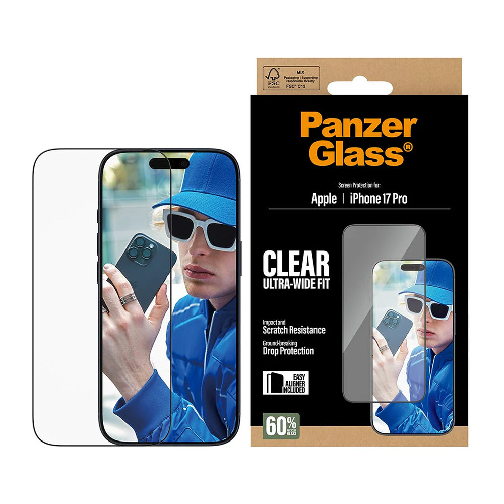 Ochranná fólia na displej PanzerGlass Ultra-Wide Fit EasyAligner pre Apple iPhone 17 Pro, Tvrdené sklo, Full Glue, Čierna