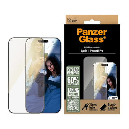 Ochranná fólia na displej PanzerGlass Ultra-Wide Fit EyeCare pre Apple iPhone 16 Pro, Kalené sklo, Full Glue, Čierna