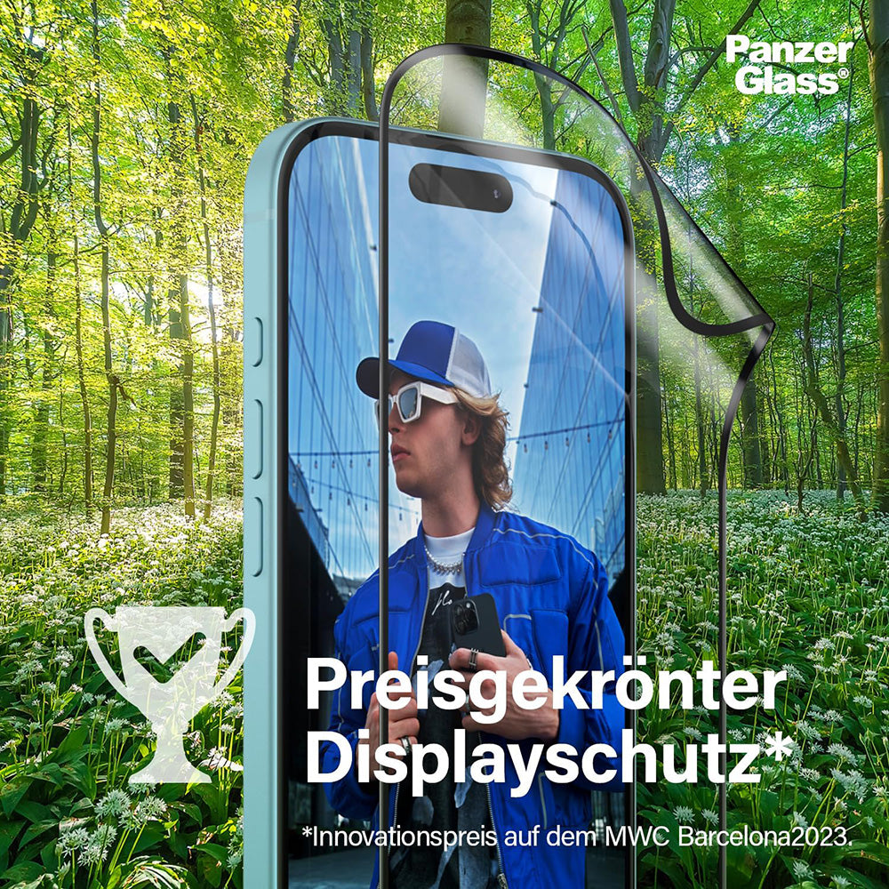 Ochranná fólia na displej PanzerGlass Ultra-Wide Fit EyeCare pre Apple iPhone 16 Pro, Kalené sklo, Full Glue, Čierna