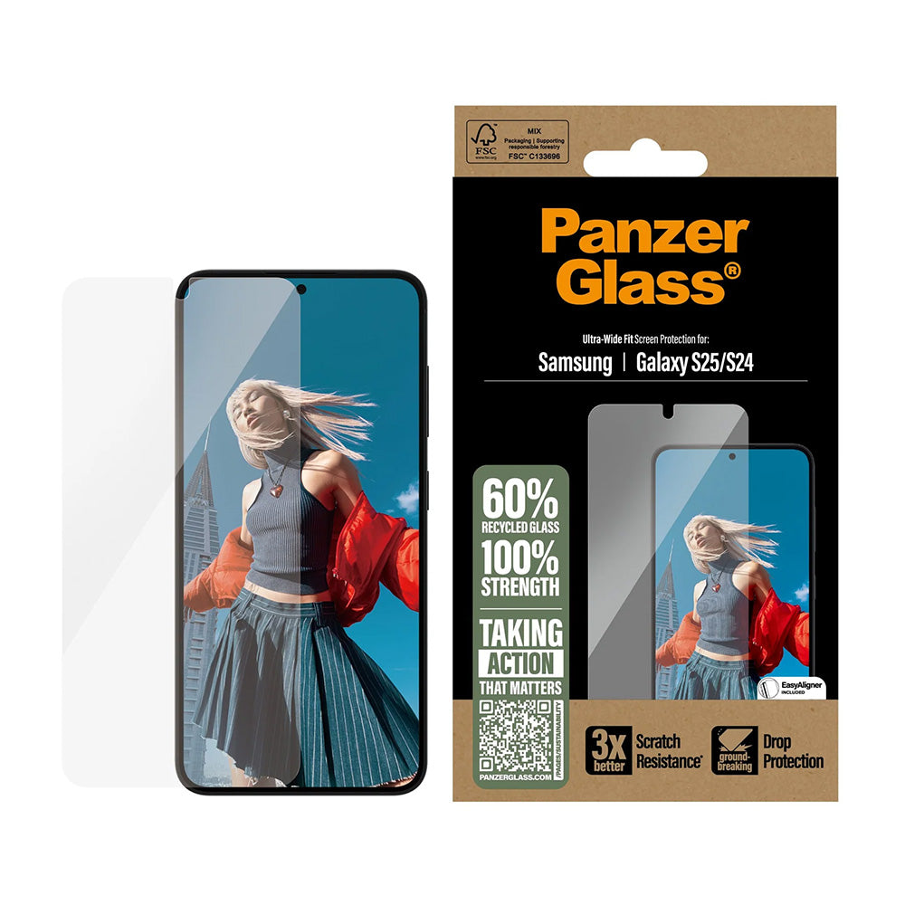 Ochranná fólia na displej PanzerGlass Ultra-Wide Fit pre Samsung Galaxy S25 S931 / S24 S921, Kalené sklo, Full Glue
