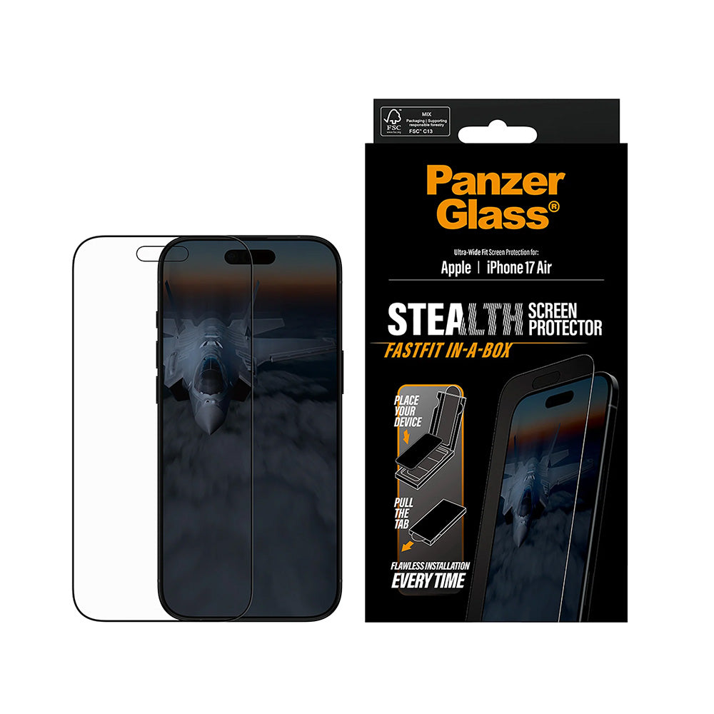 Ochranná fólia na displej PanzerGlass Ultra-Wide Fit Stealth Fastfit pre Apple iPhone 17 Air, Kalené sklo, Full Glue, Čierna