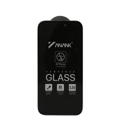 Anank 3X Reinforced Privacy Screen Protector for Apple iPhone 15 Pro, Tempered Glass, Full Glue, 2.5D