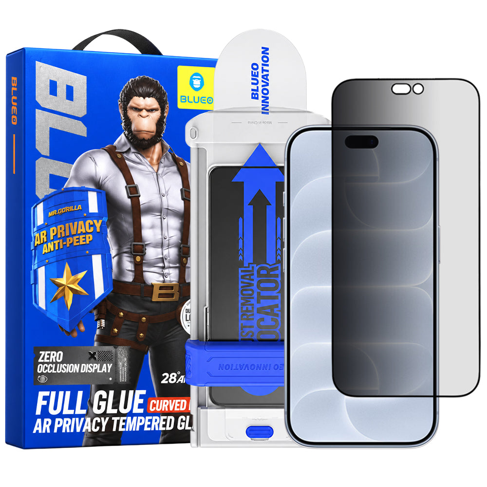 Ochranná fólia na displej Privacy Blueo Anti Peep AR Applicator Pro pre Apple iPhone 18 Pro, tvrdené sklo, celoplošné lepidlo, 3D