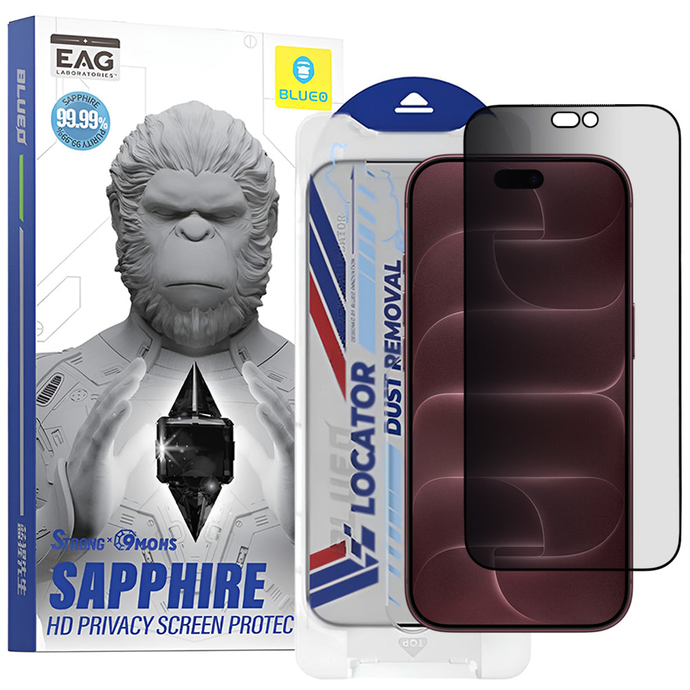 Ochranná fólia na displej Privacy Blueo Premium Sapphire Applicator pre Apple iPhone 18 Pro Max, tvrdené sklo, celoplošné lepidlo