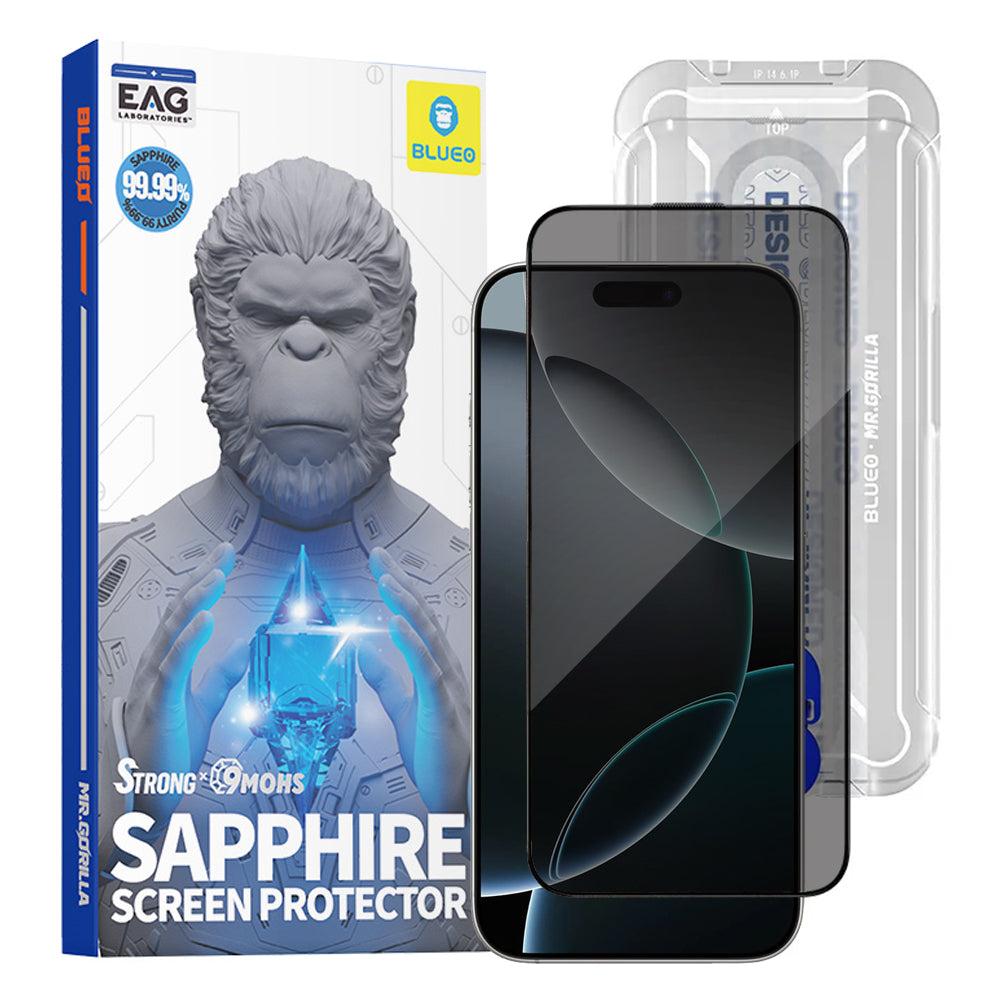 Ochranná fólia na displej Privacy Blueo Sapphire Applicator Pro pre Apple iPhone 17 Pro / 17 / 16 Pro, Kalené sklo, Full Glue
