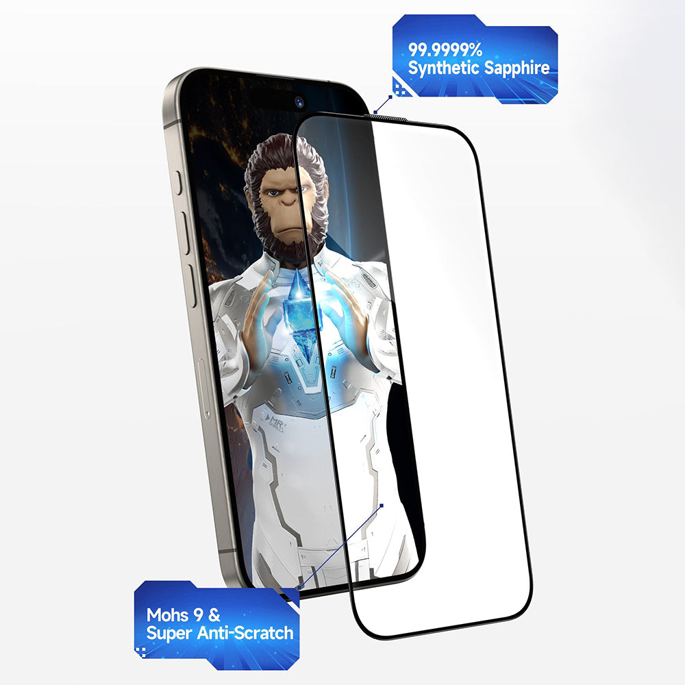 Ochranná fólia na displej Privacy Blueo Sapphire Applicator Pro pre Apple iPhone 17 Pro / 17 / 16 Pro, Kalené sklo, Full Glue
