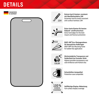 Ochranná fólia na displej Privacy Displex Real Glass pre Apple iPhone 16 Plus, tvrdené sklo, plné lepidlo