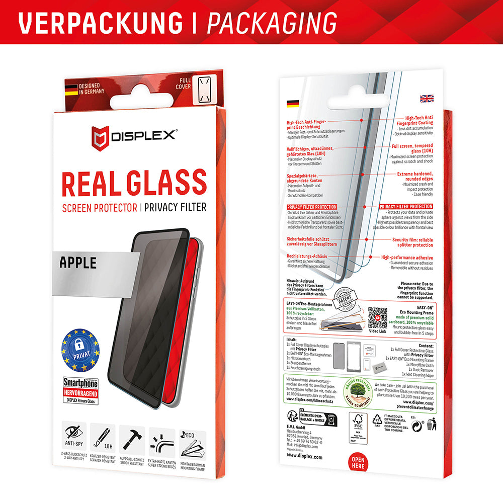 Ochranná fólia na displej Privacy Displex Real Glass pre Apple iPhone 16 Plus, tvrdené sklo, plné lepidlo