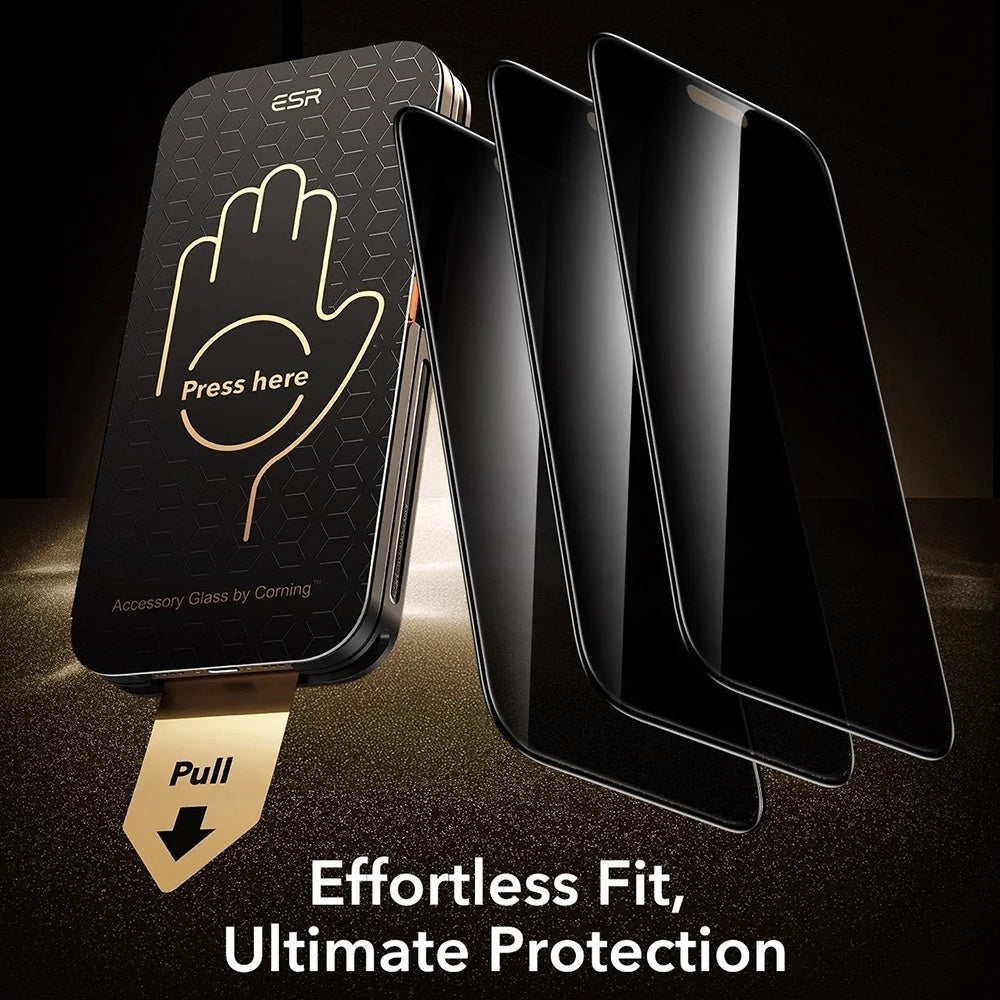 Ochranná fólia na displej Privacy ESR Armorite Pro UltraFit pre Apple iPhone 18 Pro Max, tvrdené sklo, plné lepidlo, sada 3 kusov