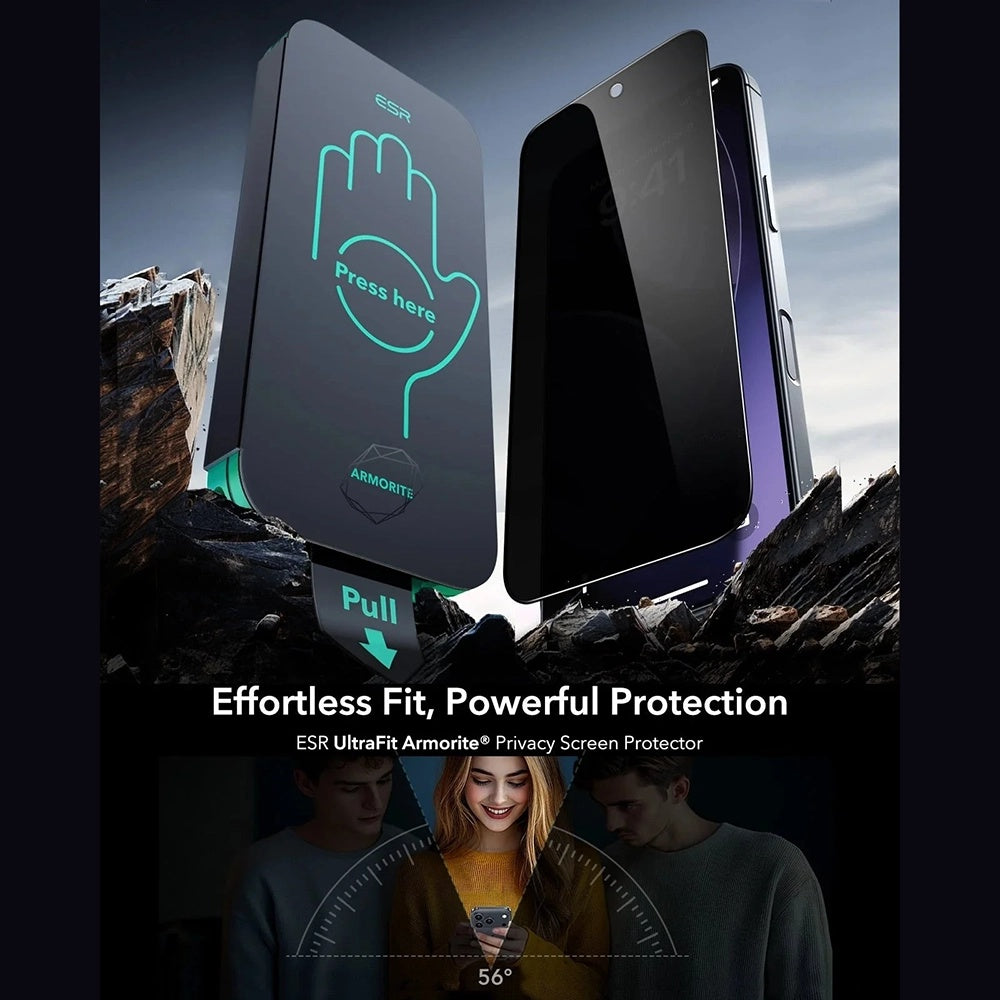 Ochranná fólia Ecran Privacy ESR Armorite UltraFit pre Apple iPhone 17 Pro Max, Kalené sklo, Full Glue, Sada 3 kusy