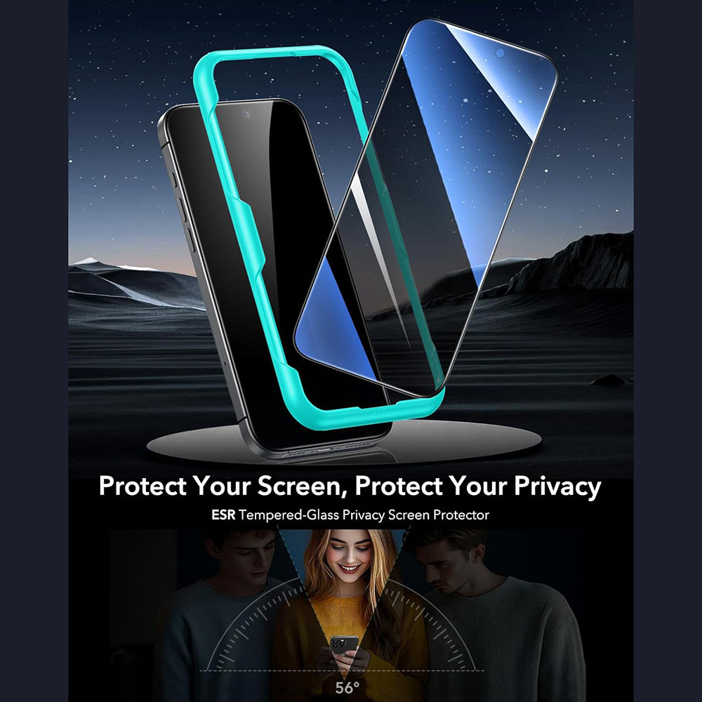 Ochranná fólia Ecran Privacy ESR pre Apple iPhone 17 / 16 Pro, Kalené sklo, Full Glue, Sada 3 kusy