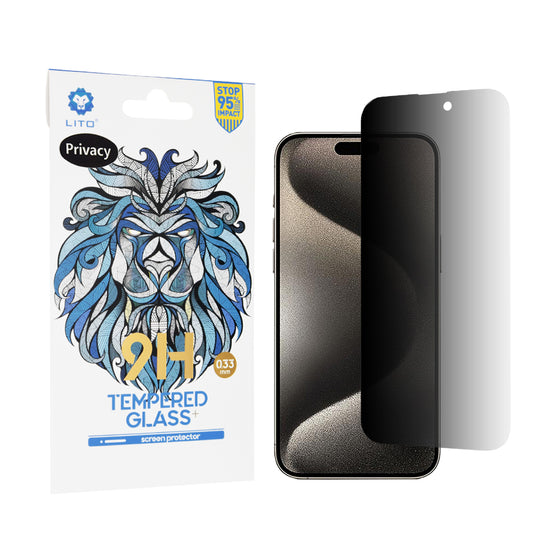 Ochranná fólia na displej Privacy Lito Classic pre Apple iPhone 15 Pro Max, tvrdené sklo, plné lepidlo, 2.5D