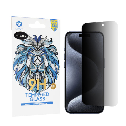 Ochranná fólia na displej Privacy Lito Classic pre Apple iPhone 15 Pro, tvrdené sklo, plné lepidlo, 2.5D