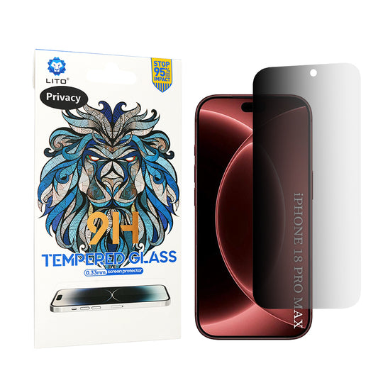 Ochranná fólia na displej Privacy Lito Classic pre Apple iPhone 18 Pro Max, tvrdené sklo, plné lepenie, 2.5D