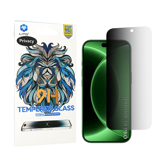 Ochranná fólia na displej Privacy Lito Classic pre Apple iPhone 18 Pro, tvrdené sklo, plné lepenie, 2.5D