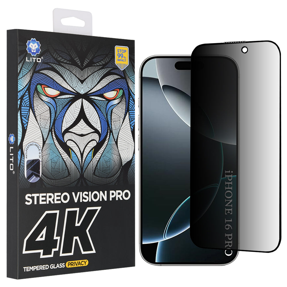 Ochranná fólia Privacy Lito D+ Max 4K pre Apple iPhone 17 / 16 Pro, Tvrdené sklo, Full Glue