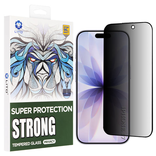Ochranná fólia na displej Privacy Lito D+ Max Strong pre Apple iPhone 17 / 16 Pro, Tvrdené sklo, Full Glue
