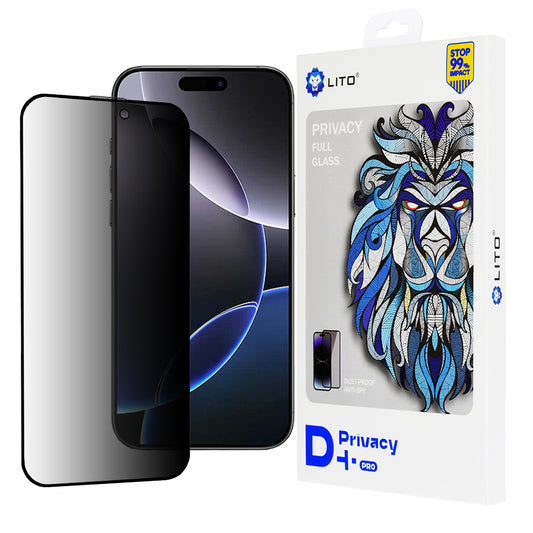 Ochranná fólia na displej Privacy Lito D+ Pro pre Apple iPhone 16 Pro Max, tvrdené sklo, plné lepidlo