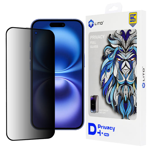 Ochranná fólia na displej Privacy Lito D+ Pro pre Apple iPhone 16, tvrdené sklo, plné lepidlo