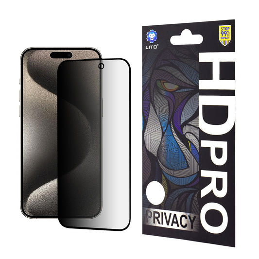 Ochranná fólia na displej Privacy Lito HD Pro pre Apple iPhone 15 Pro Max, tvrdené sklo, plné lepenie