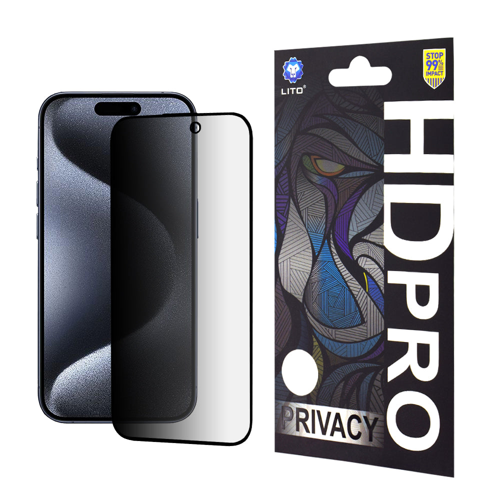 Ochranná fólia na displej Privacy Lito HD Pro pre Apple iPhone 15 Pro, tvrdené sklo, plné lepidlo