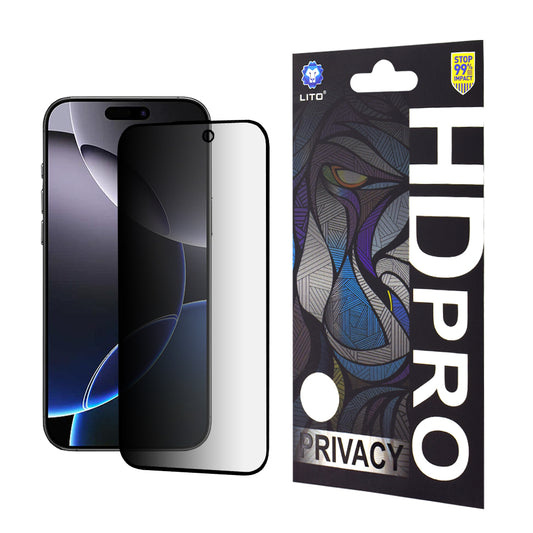 Ochranná fólia na displej Privacy Lito HD Pro pre Apple iPhone 16 Pro Max, tvrdené sklo, plné lepidlo