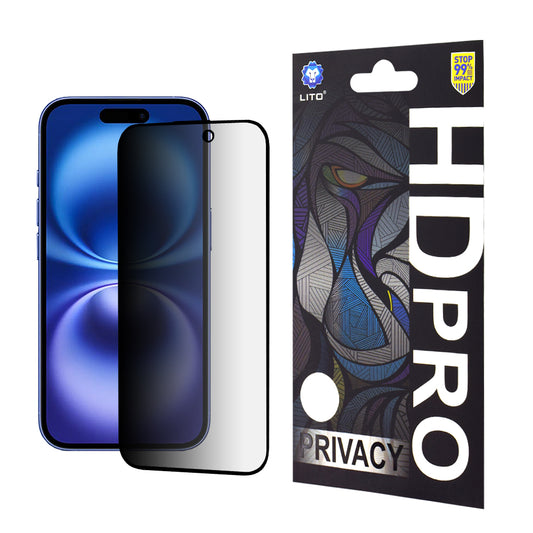 Ochranná fólia na displej Privacy Lito HD Pro pre Apple iPhone 16, tvrdené sklo, plné lepidlo