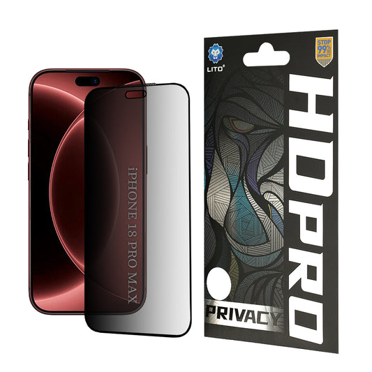 Ochranná fólia na displej Privacy Lito HD Pro pre Apple iPhone 18 Pro Max, tvrdené sklo, plné lepidlo
