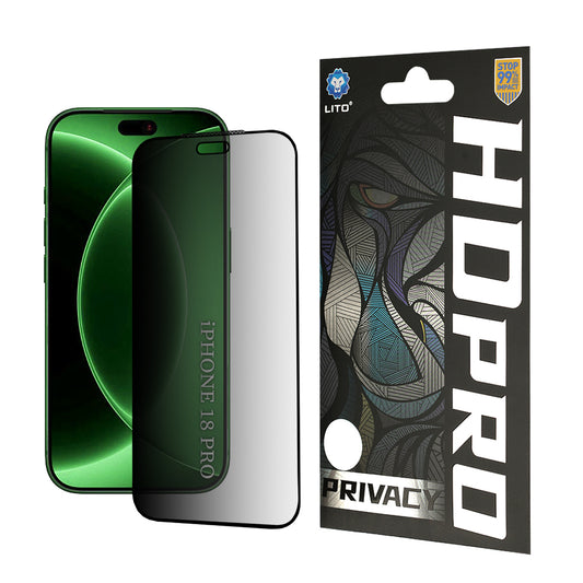 Ochranná fólia na displej Privacy Lito HD Pro pre Apple iPhone 18 Pro, tvrdené sklo, plné lepidlo