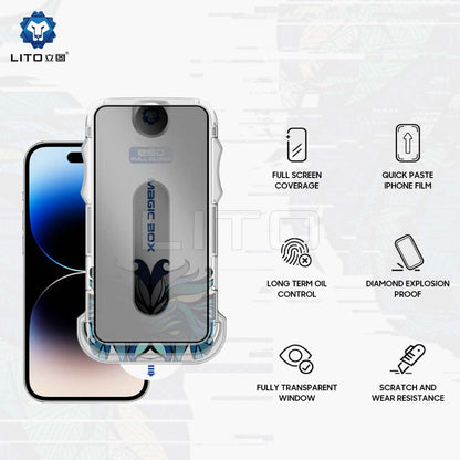 Ochranná fólia na displej Privacy Lito Magic Glass Box D+ Tools pre Apple iPhone 14 Plus / 13 Pro Max, tvrdené sklo, plné lepidlo