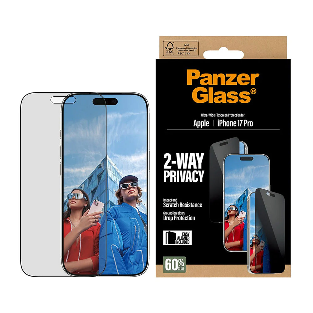 Ochranná fólia na displej Privacy PanzerGlass Ultra-Wide Fit 2-Way EasyAligner pre Apple iPhone 17 Pro, Kalené sklo, Full Glue