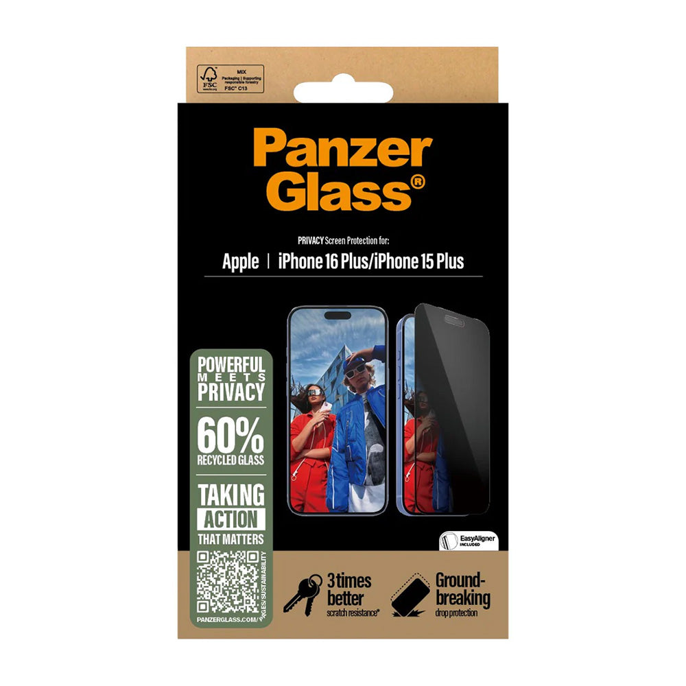 Ochranná fólia na displej Privacy PanzerGlass Ultra-Wide Fit EasyAligner pre Apple iPhone 16 Plus / 15 Plus, Kalené sklo, Full Glue
