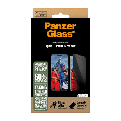 Ochranná fólia na displej Privacy PanzerGlass Ultra-Wide Fit EasyAligner pre Apple iPhone 16 Pro Max, Kalené sklo, Full Glue