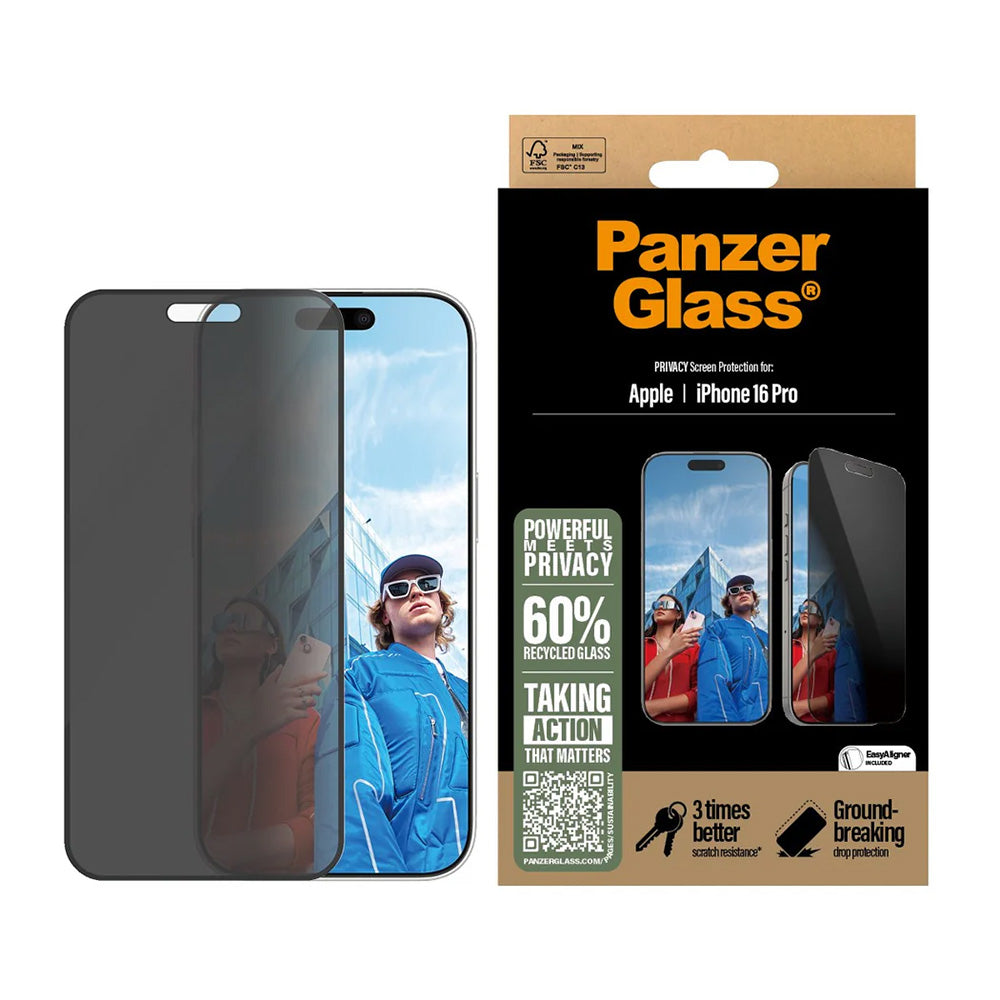 Ochranná fólia na displej Privacy PanzerGlass Ultra-Wide Fit EasyAligner pre Apple iPhone 16 Pro, Kalené sklo, Full Glue