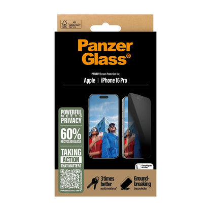 Ochranná fólia na displej Privacy PanzerGlass Ultra-Wide Fit EasyAligner pre Apple iPhone 16 Pro, Kalené sklo, Full Glue