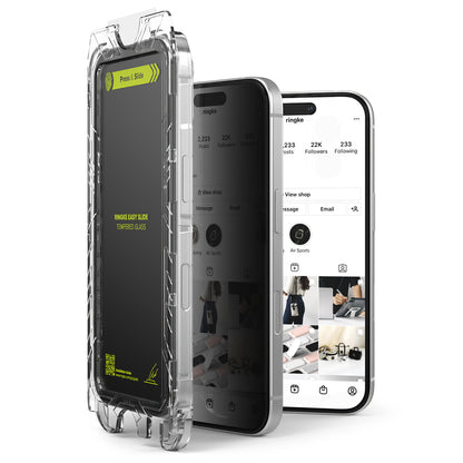 Ochranná fólia na displej Privacy Ringke Easy Slide pre Apple iPhone 16 Plus / 15 Plus, Kalené sklo, Full Glue, Sada 2 kusy