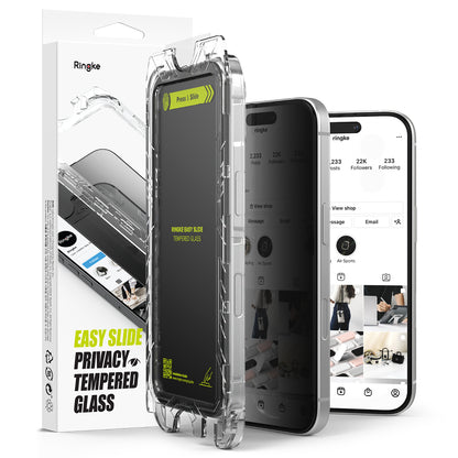 Ochranná fólia na displej Privacy Ringke Easy Slide pre Apple iPhone 16 Plus / 15 Plus, Kalené sklo, Full Glue, Sada 2 kusy