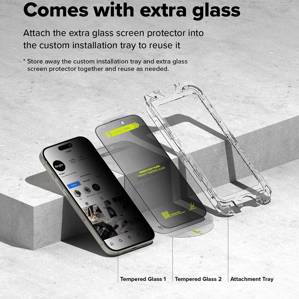 Ochranná fólia na displej Privacy Ringke Easy Slide pre Apple iPhone 16 Plus / 15 Plus, Kalené sklo, Full Glue, Sada 2 kusy