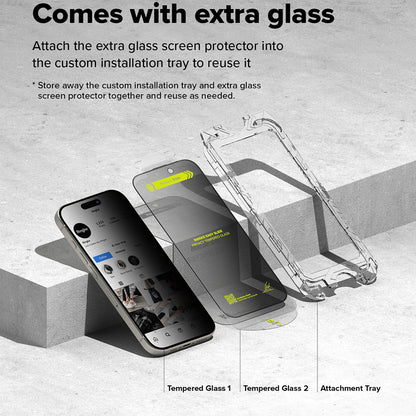Ochranná fólia na displej Privacy Ringke Easy Slide pre Apple iPhone 16 Plus / 15 Plus, Kalené sklo, Full Glue, Sada 2 kusy