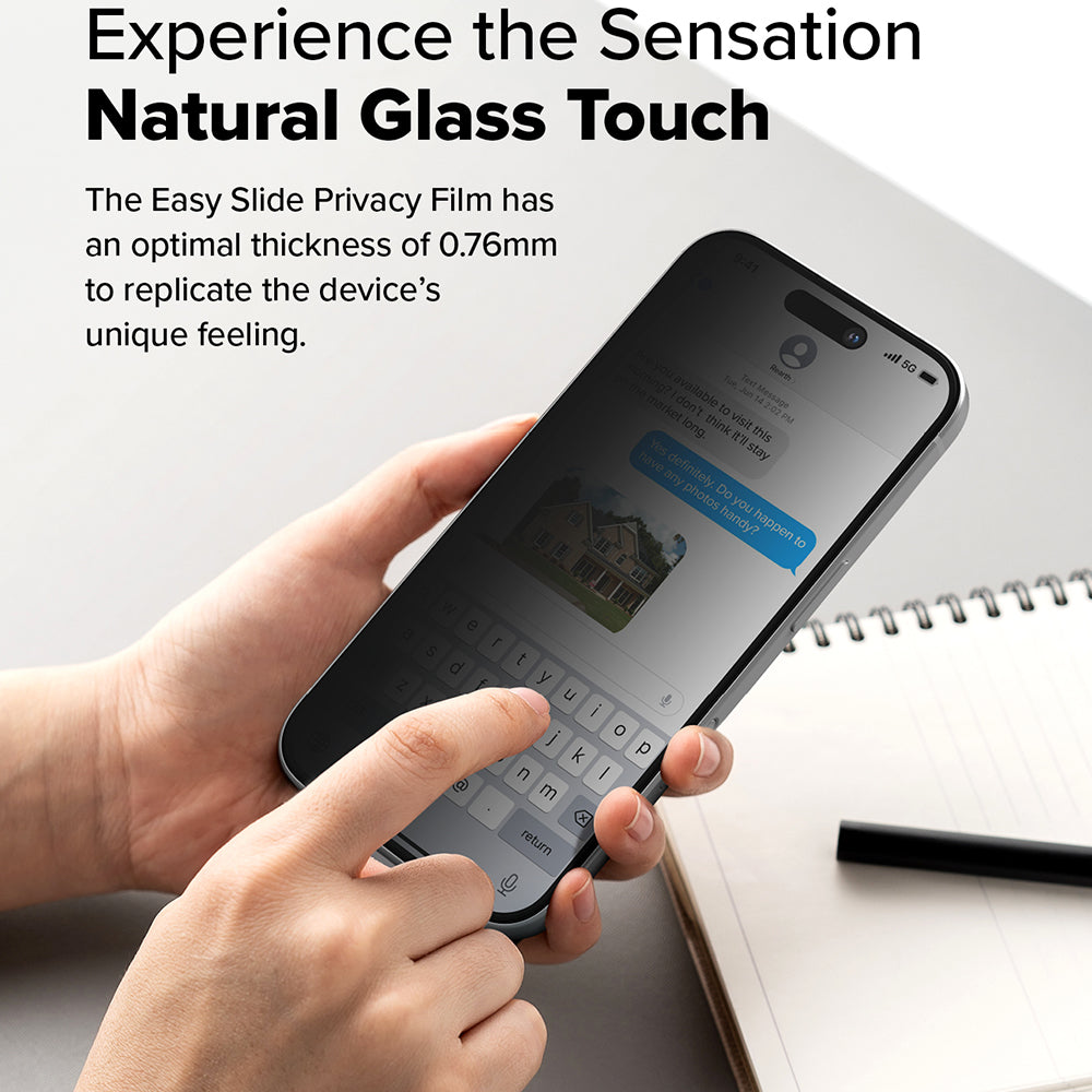 Ochranná fólia na displej Privacy Ringke Easy Slide pre Apple iPhone 16 Plus / 15 Plus, Kalené sklo, Full Glue, Sada 2 kusy