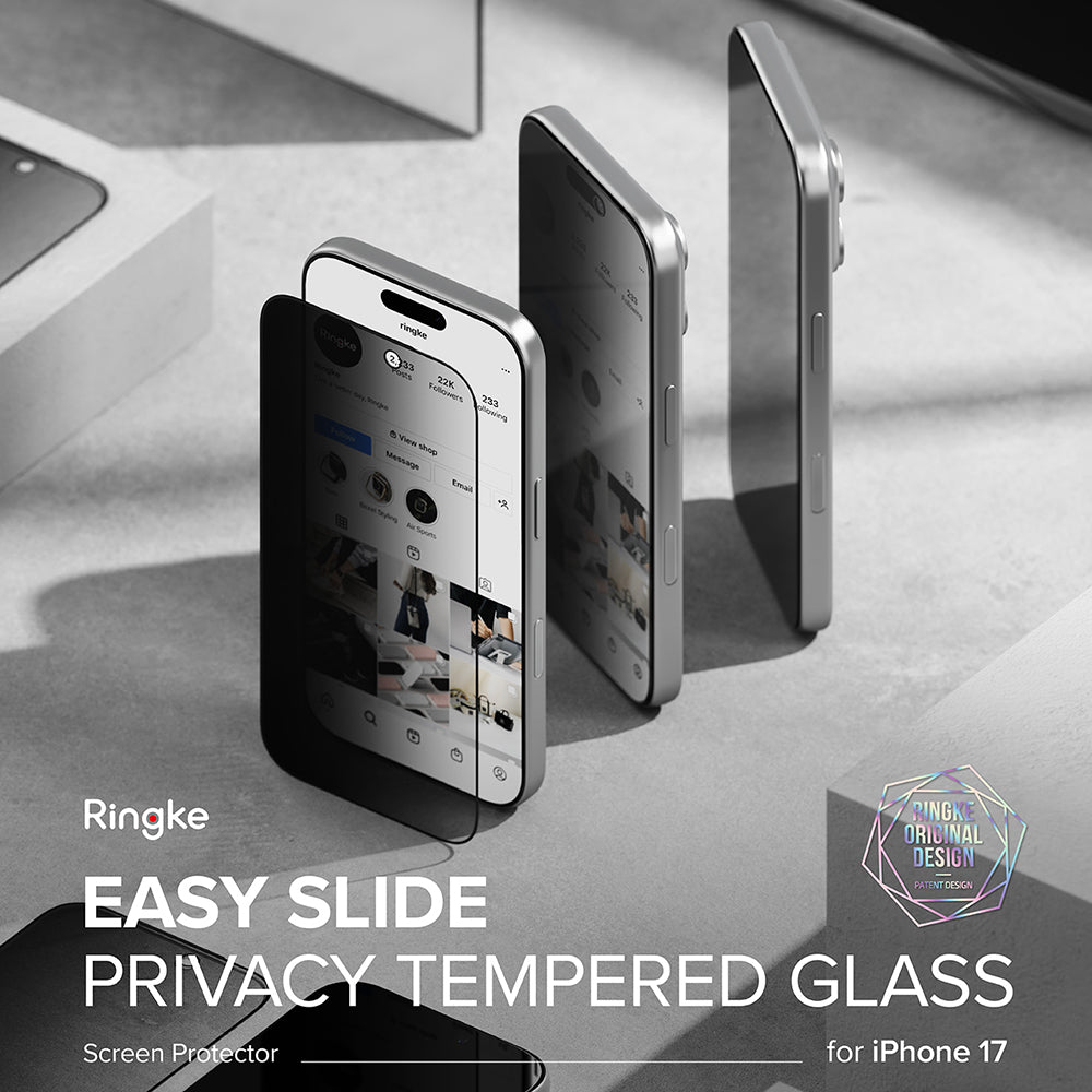 Ochranná fólia na displej Privacy Ringke Easy Slide pre Apple iPhone 17 Pro Max, tvrdené sklo, plné lepidlo, sada 2 kusy