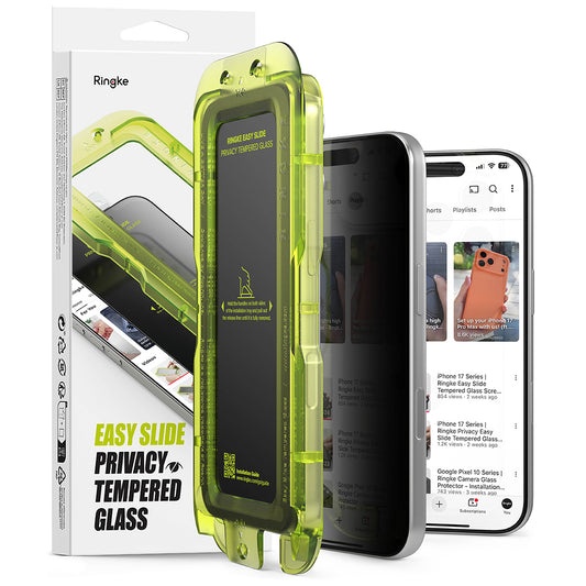 Ochranná fólia na displej Privacy Ringke Easy Slide pre Apple iPhone 18 Pro, tvrdené sklo, plné lepidlo, sada 2 kusov