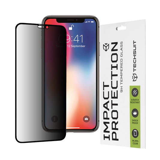 Ochranná fólia na displej Privacy Techsuit pre Apple iPhone 11 Pro / XS / X, tvrdené sklo, plné lepidlo, 111D